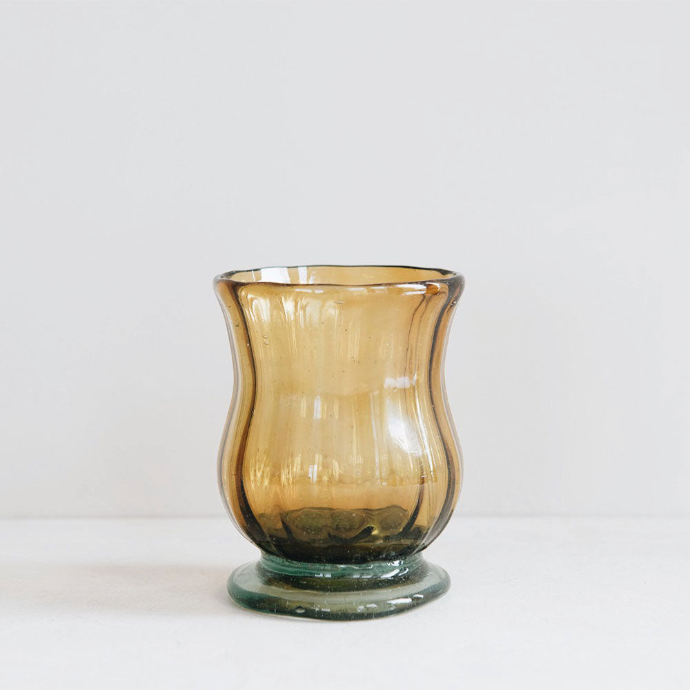 Handblown Footed Fluted Glassware - Amber