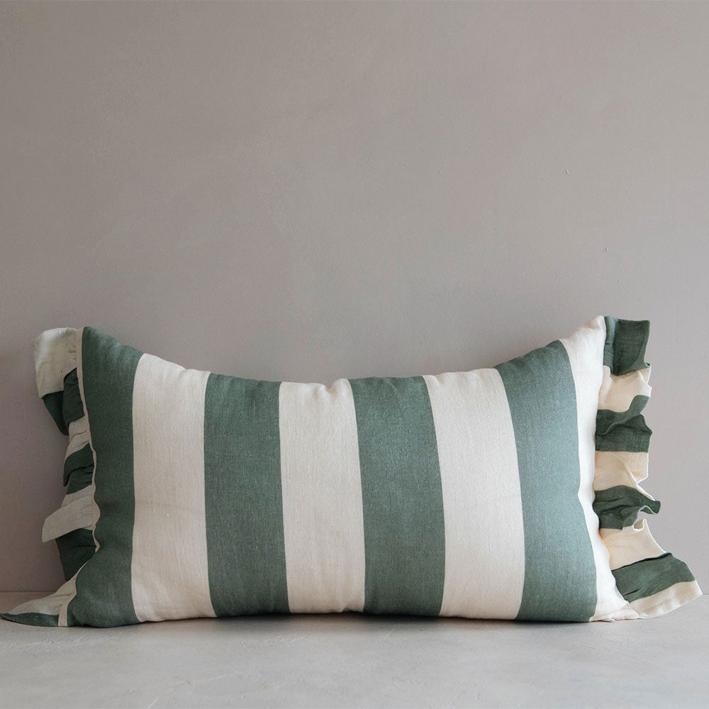 Lumbar Linen Pillow Cover Mint Stripe