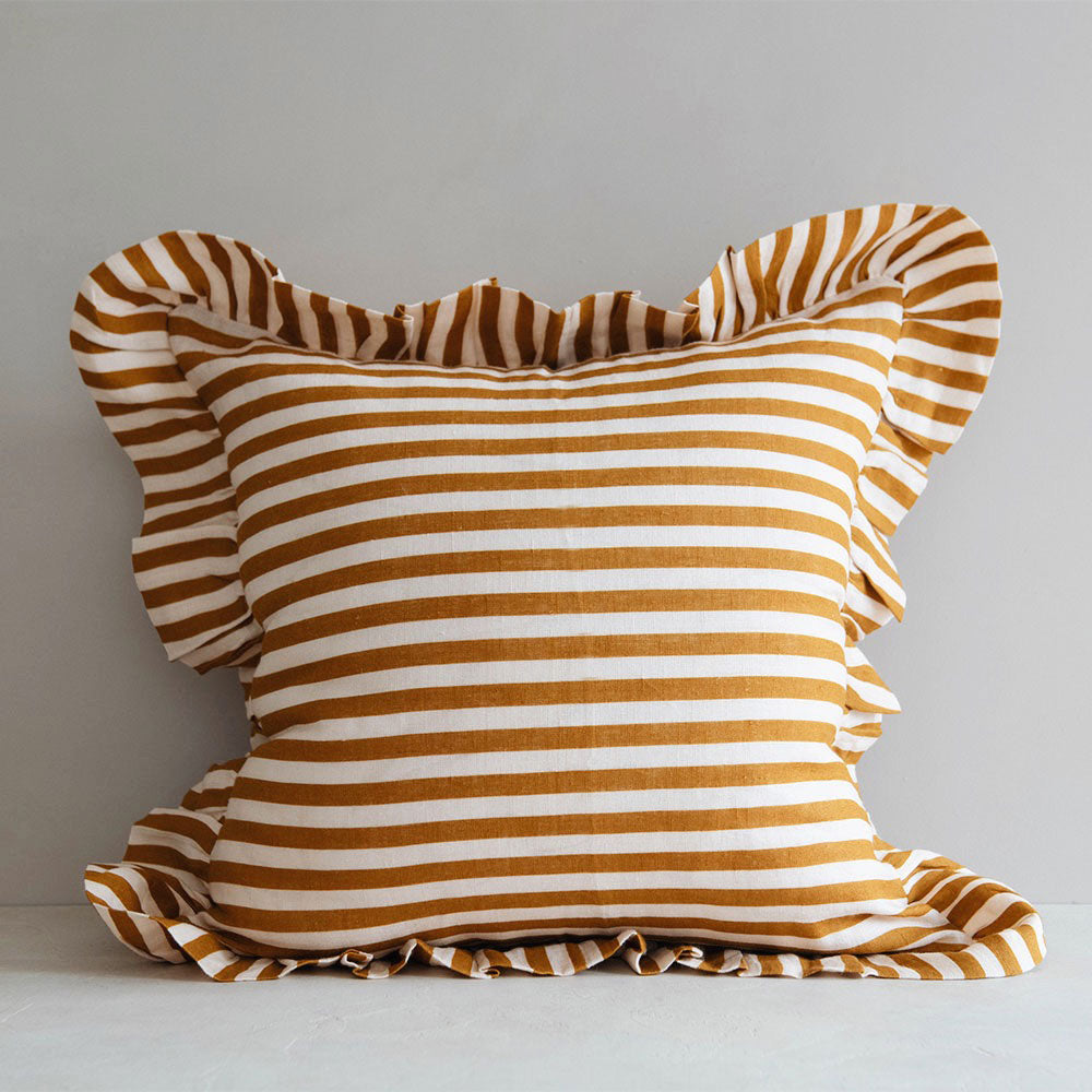 Linen Pillow Cover Ochre Candy Stripe