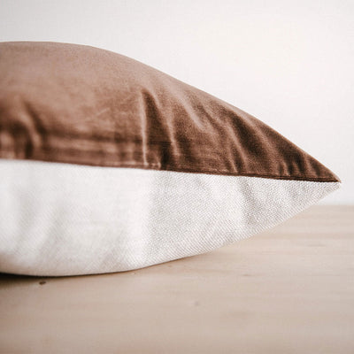 Linen & Velvet Pillow - Walnut