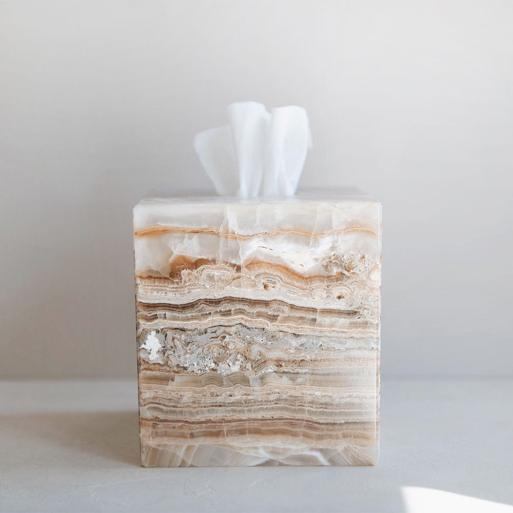 Hand-carved Amber Alabaster Tissue Box Cover