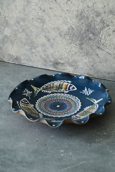 Hand-painted Artisan Fish Ripple Plate