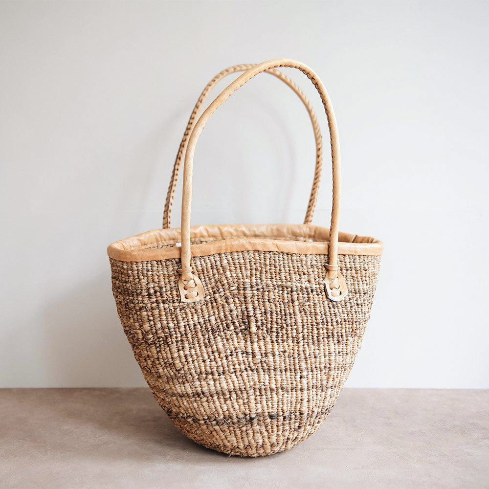 Handwoven Banana Fiber & Leather Tote