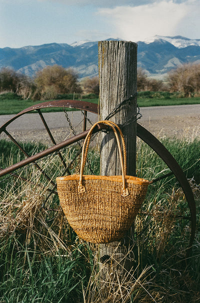 Handwoven Banana Fiber & Leather Tote