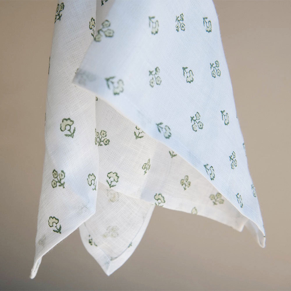 Hand Block-Printed Linen Napkin Set - Green