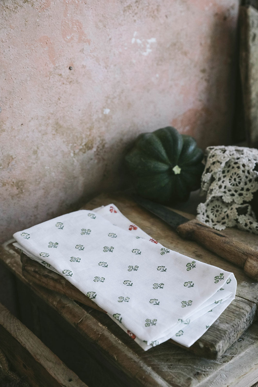 Hand Block-Printed Linen Napkin Set - Green