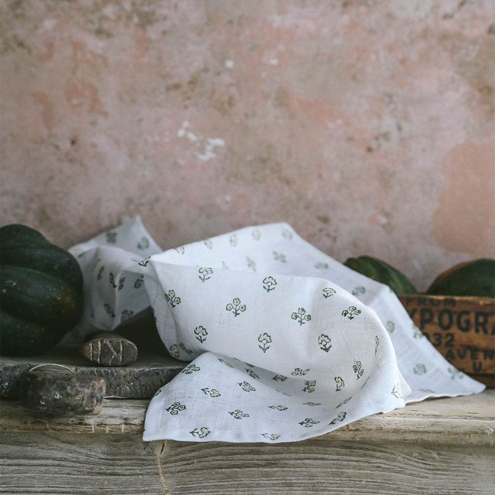 Hand Block-Printed Linen Napkin Set - Green