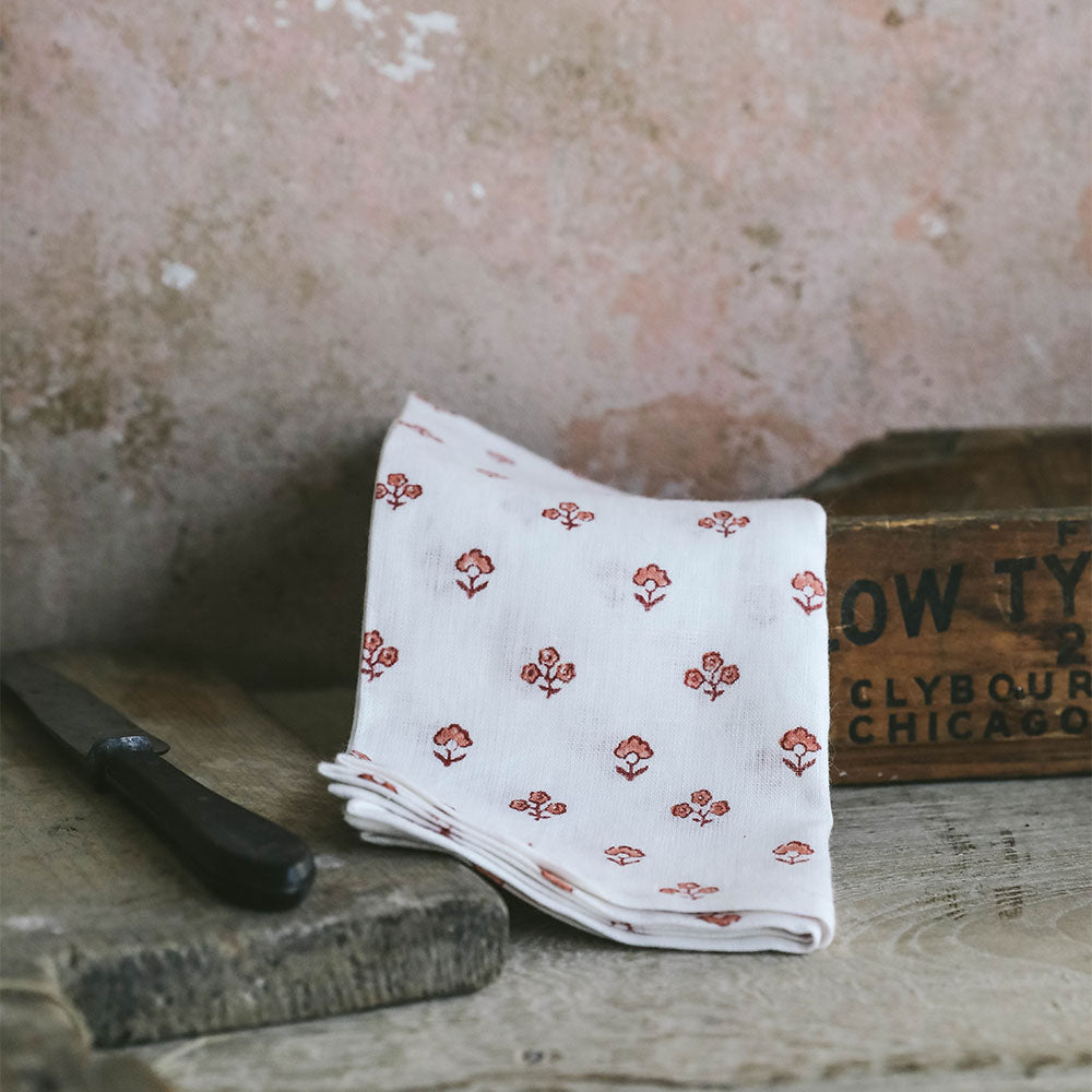 Hand Block-Printed Linen Napkin Set - Red