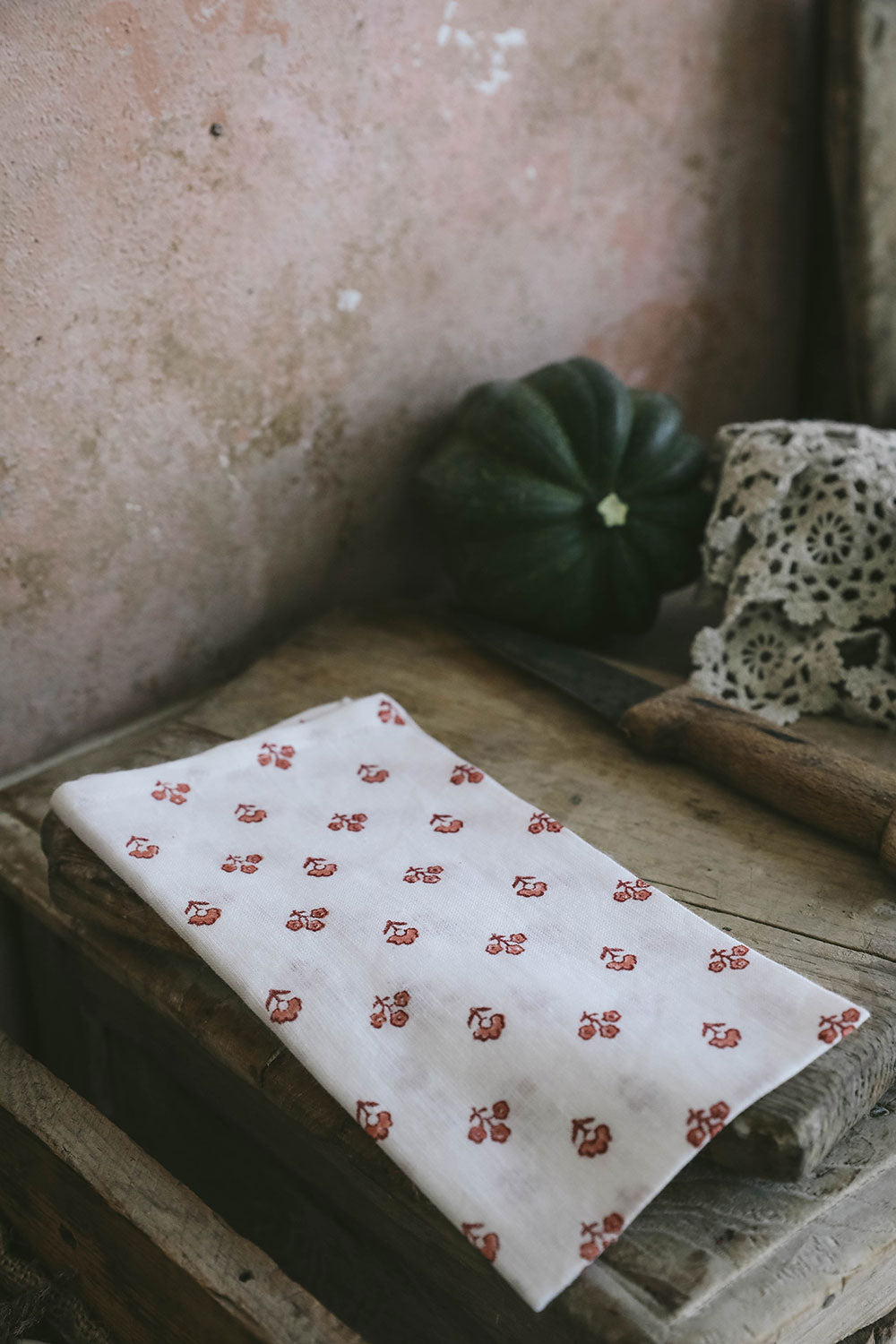 Hand Block-Printed Linen Napkin Set - Red