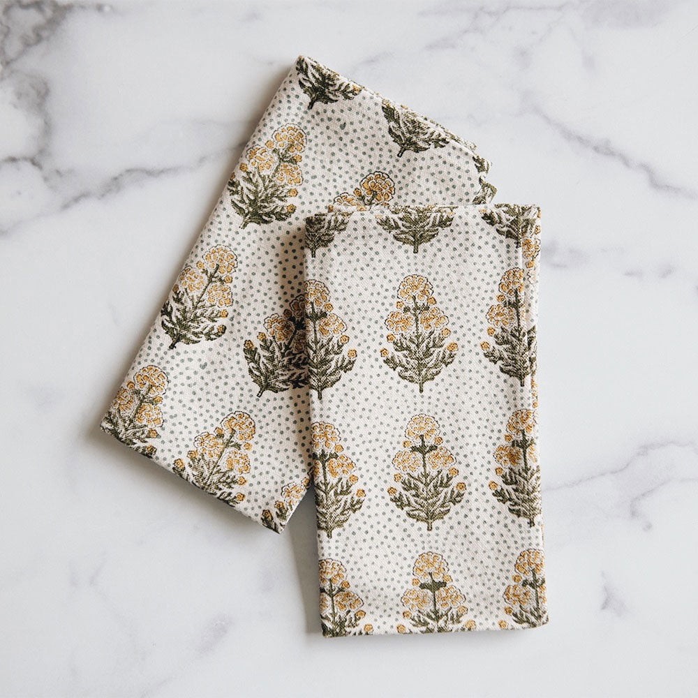 Hand Block-Printed Floral Napkins - Poppy