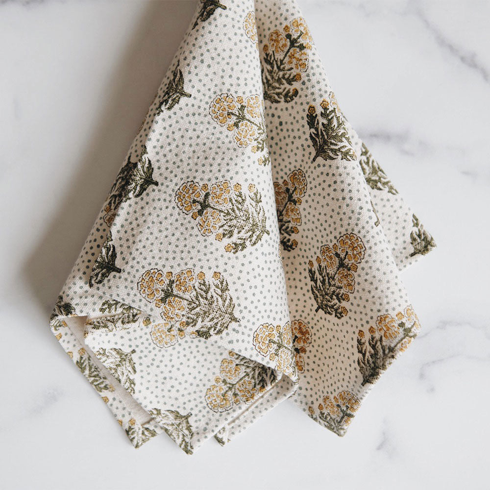 Hand Block-Printed Floral Napkins - Poppy