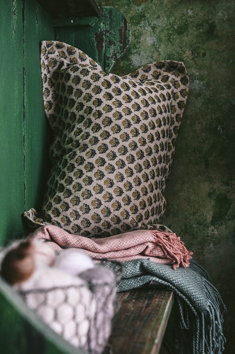 Linen Hand Block-Printed Pillow Cover No. 0272