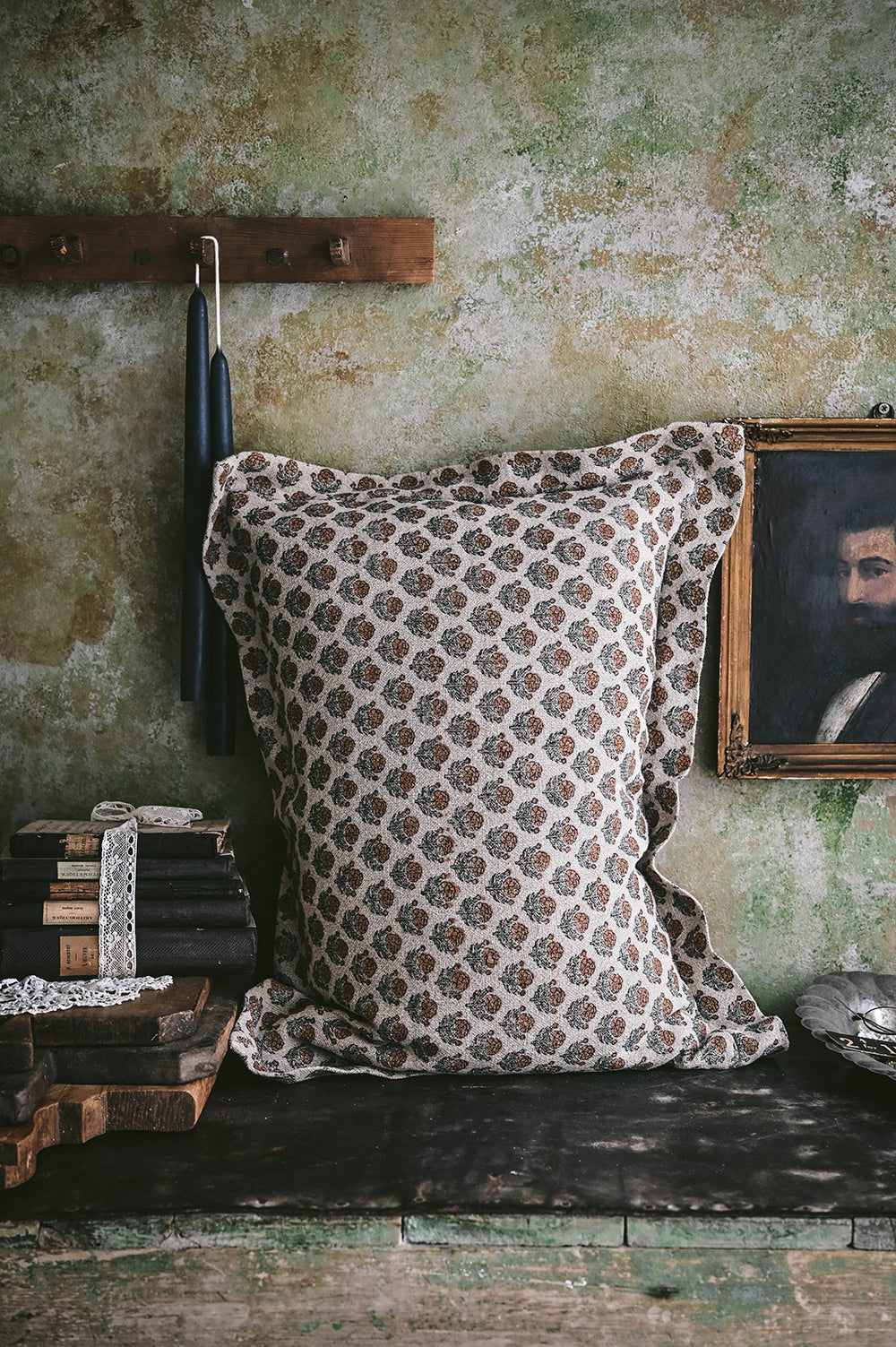Linen Hand Block-Printed Pillow Cover No. 0272