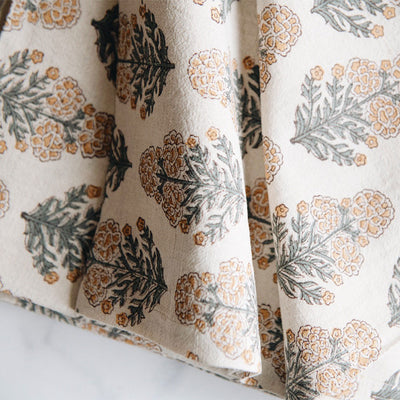 Block-Printed Cotton Tablecloth - Teal Spice