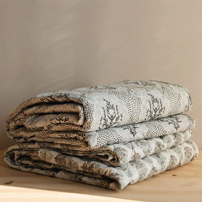 Block-Printed 2-sided Cotton Linen Coverlet