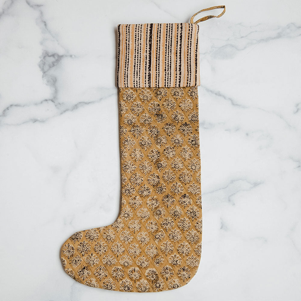 One-of-a-kind Block-Printed Stocking No. 0593