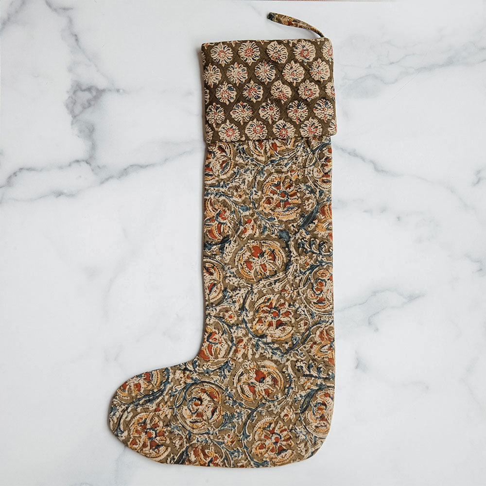 One-of-a-kind Block-Printed Stocking No. 0594