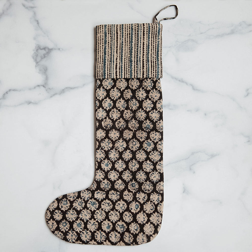 One-of-a-kind Block-Printed Stocking No. 0595