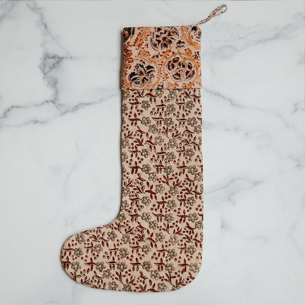 One-of-a-kind Block-Printed Stocking No. 0598