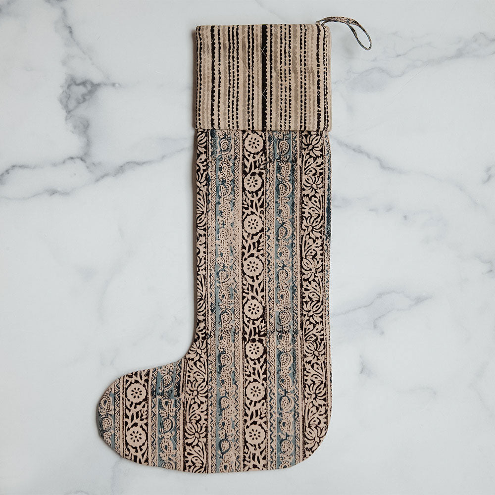 One-of-a-kind Block-Printed Stocking No. 0600