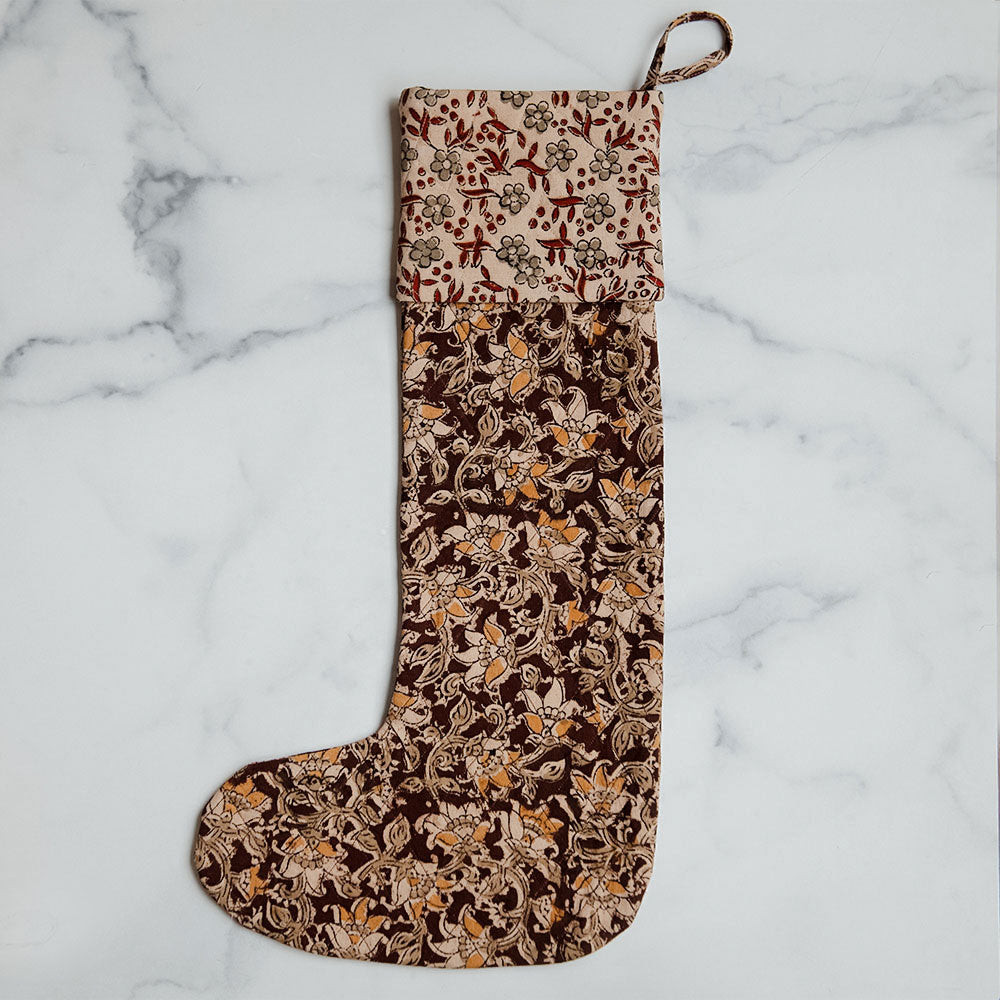 One-of-a-kind Block-Printed Stocking No. 0601