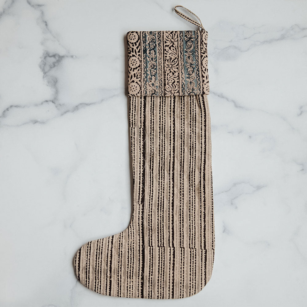 One-of-a-kind Block-Printed Stocking No. 0602