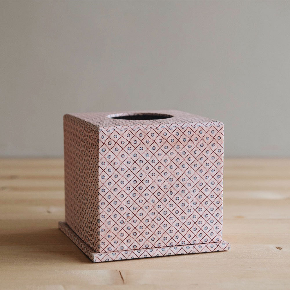 Hand Block-Printed Tissue Box - Pink