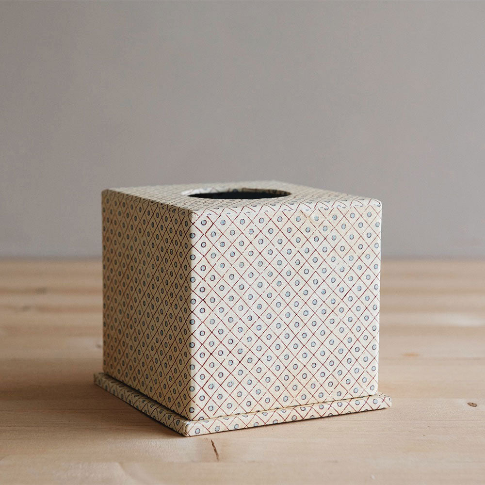 Hand Block-Printed Tissue Box - Yellow