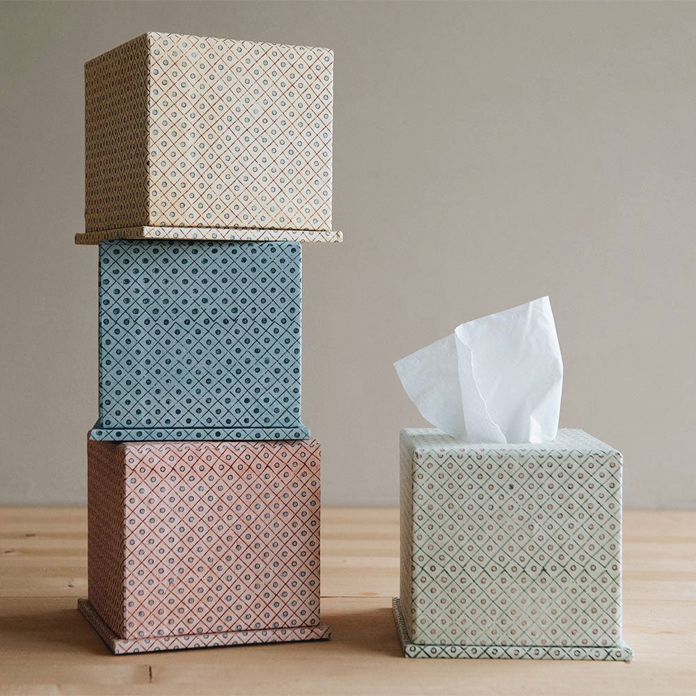 Hand Block-Printed Tissue Box - Pink