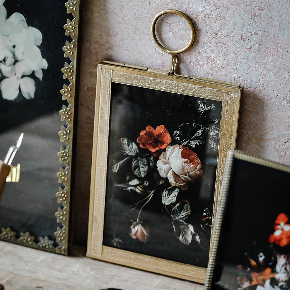Hand-tooled Brass & Glass Hanging Frame - 8 x10