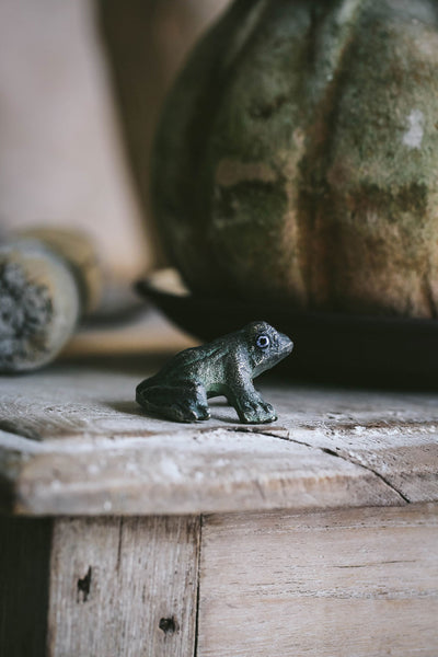 Mini Cast Bronze Plant Frog