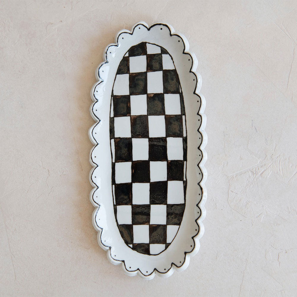 Hand-painted Ceramic Checkered Tray