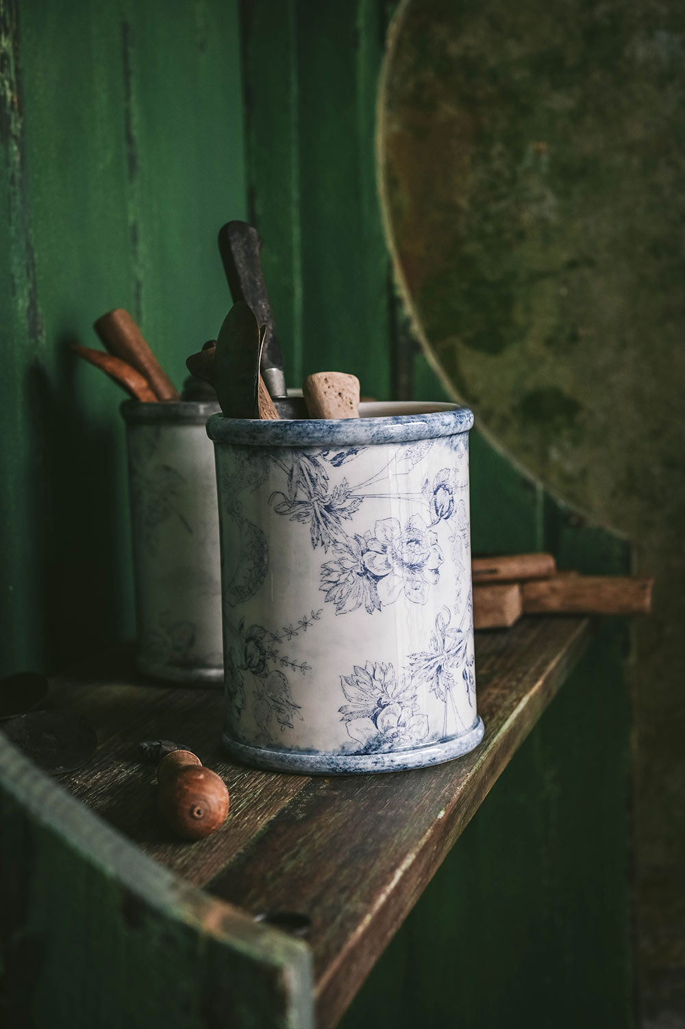 Hand-Painted Ceramic Crock - Blue Garden