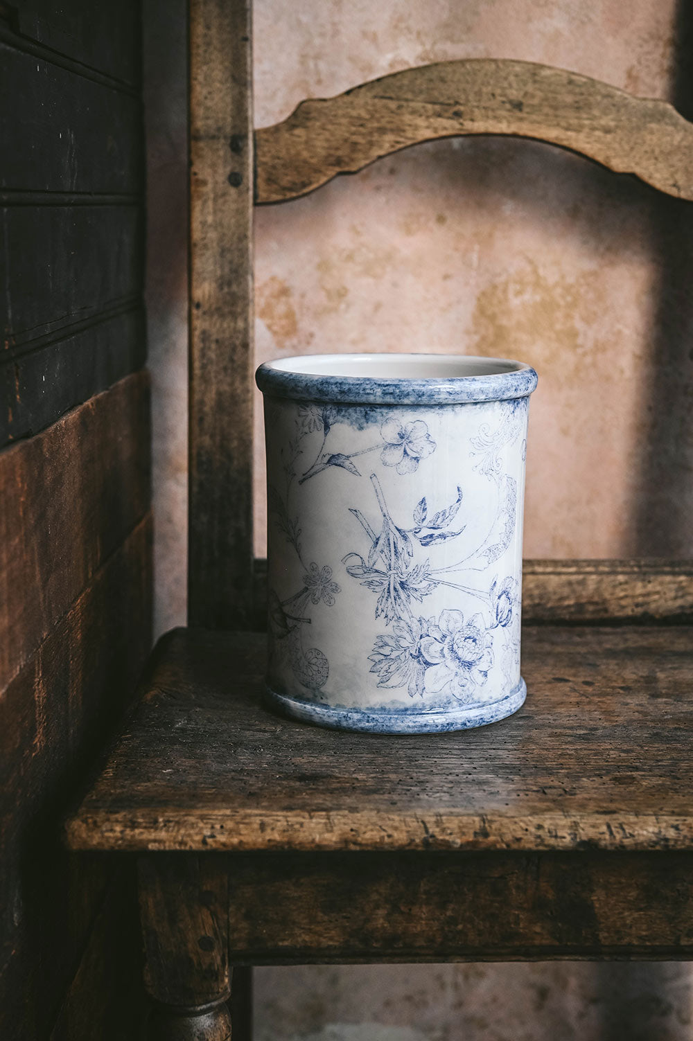 Hand-Painted Ceramic Crock - Blue Garden