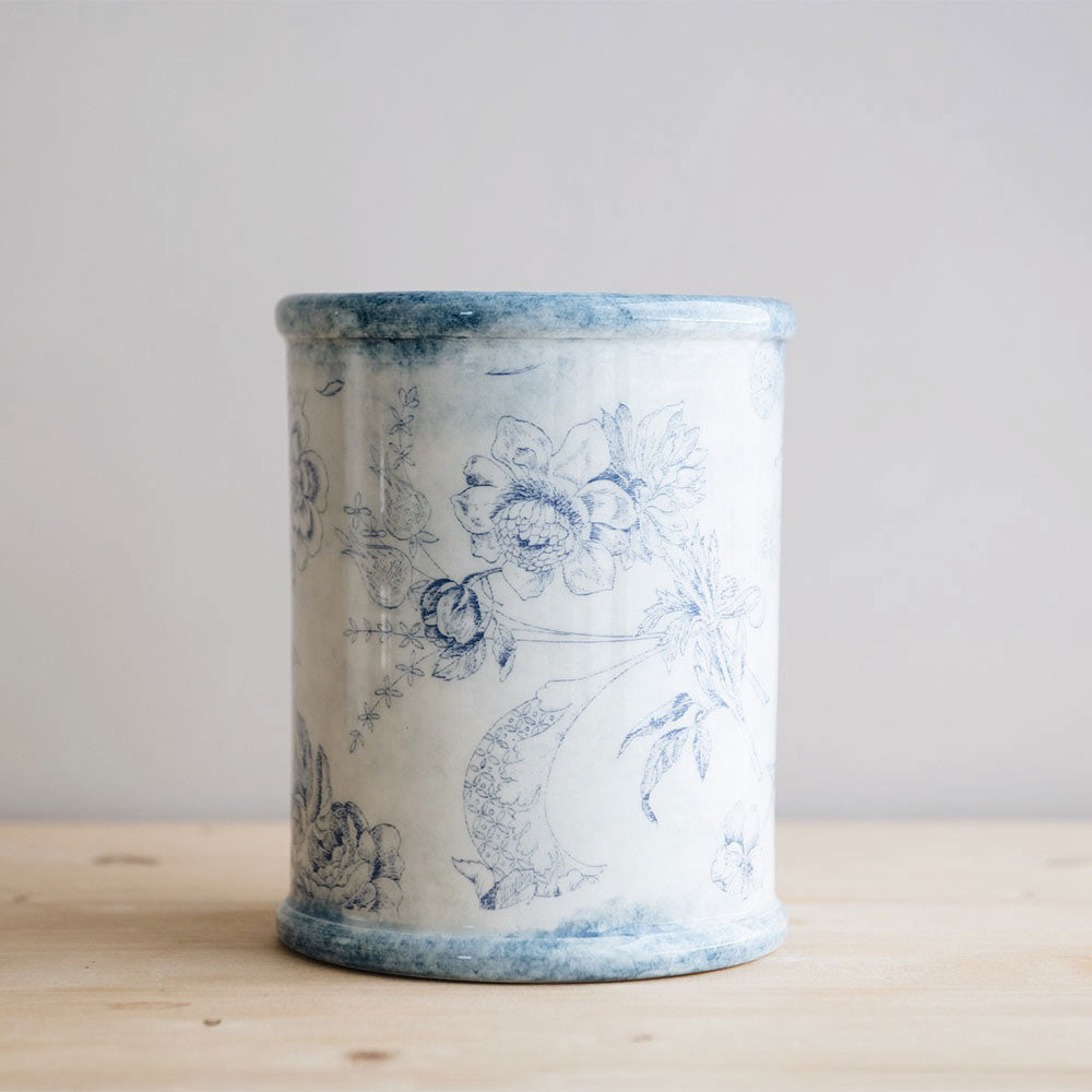 Hand-Painted Ceramic Crock - Blue Garden