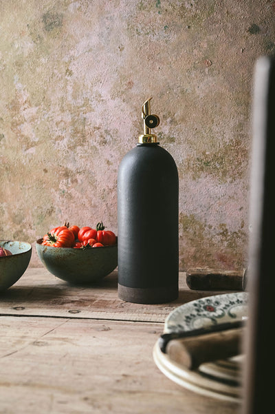 Artisan Ceramic Oil Bottle - Black