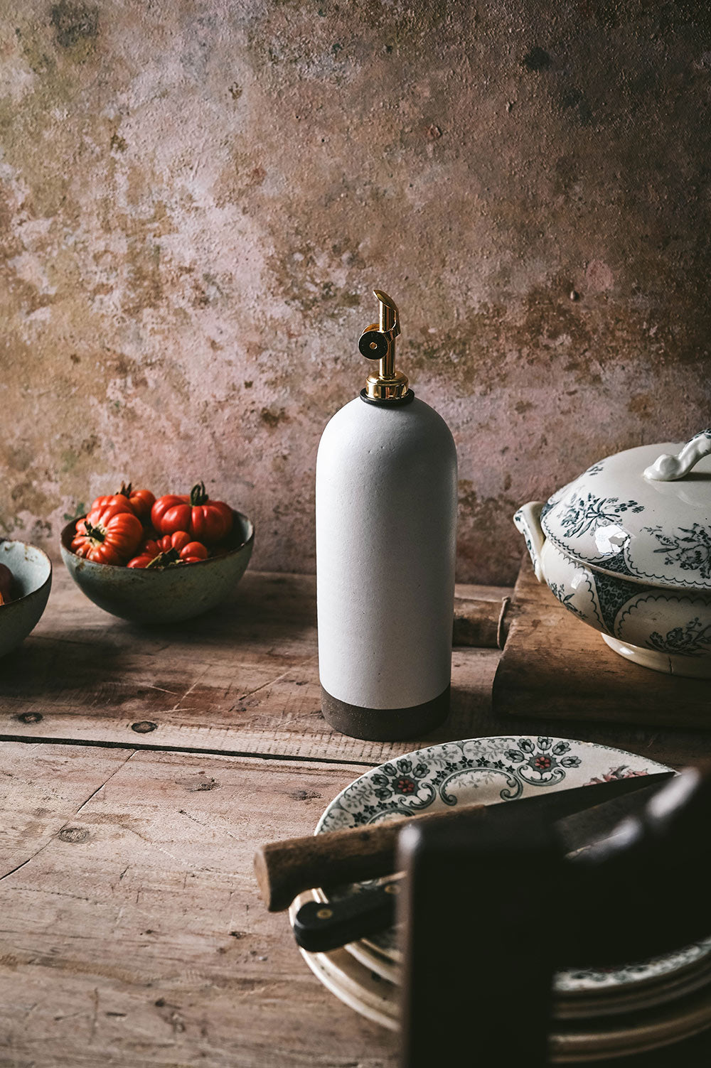 Artisan Ceramic Oil Bottle - Natural