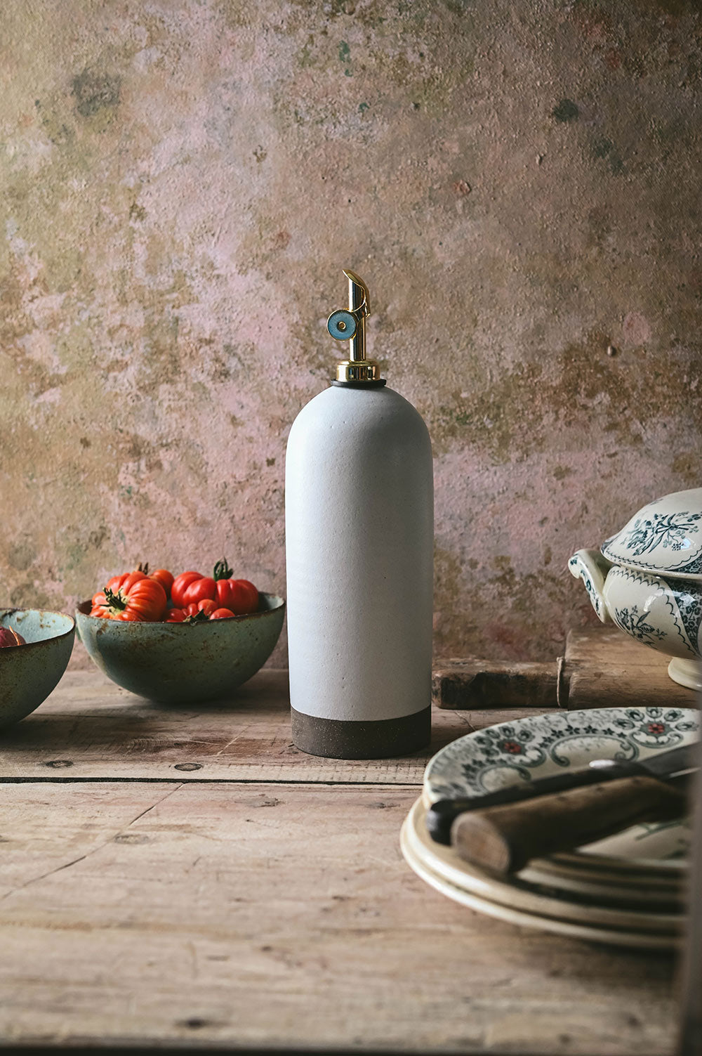 Artisan Ceramic Oil Bottle - Natural