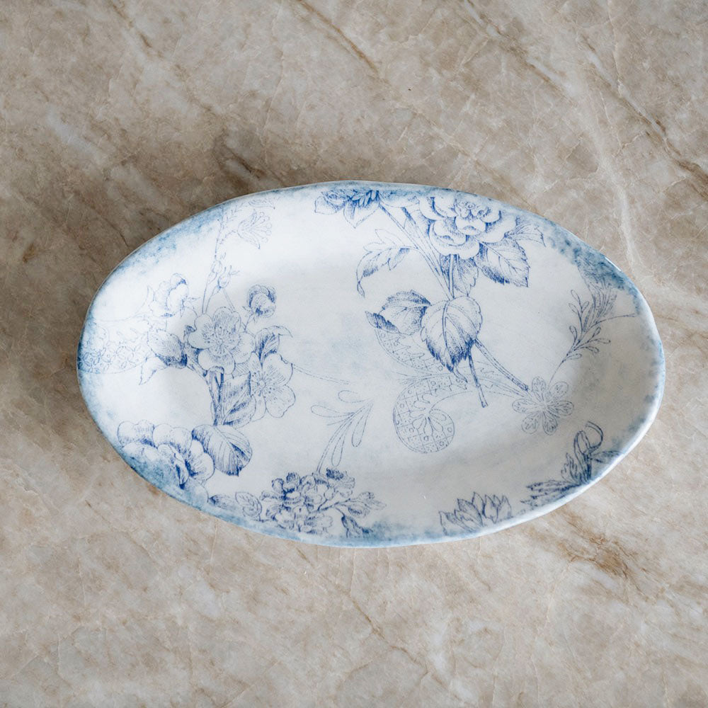 Hand-Painted Ceramic Tray - Blue Garden