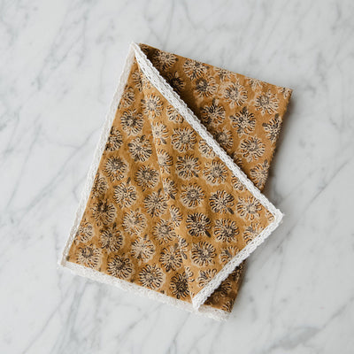 Block-Printed Tea Towel - Lace Edge