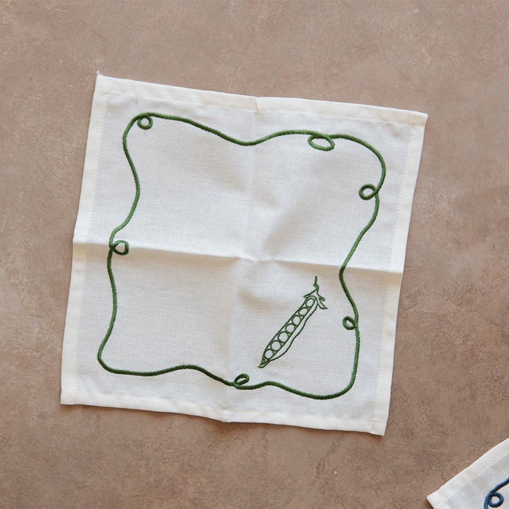 Embroidered Cocktail Napkin Set - Green
