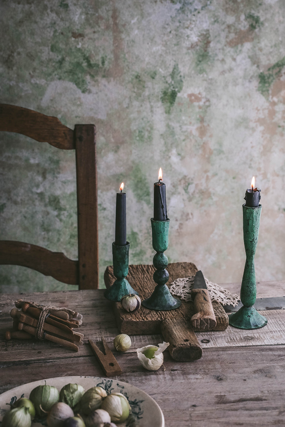 Emerald Iron Candlestick