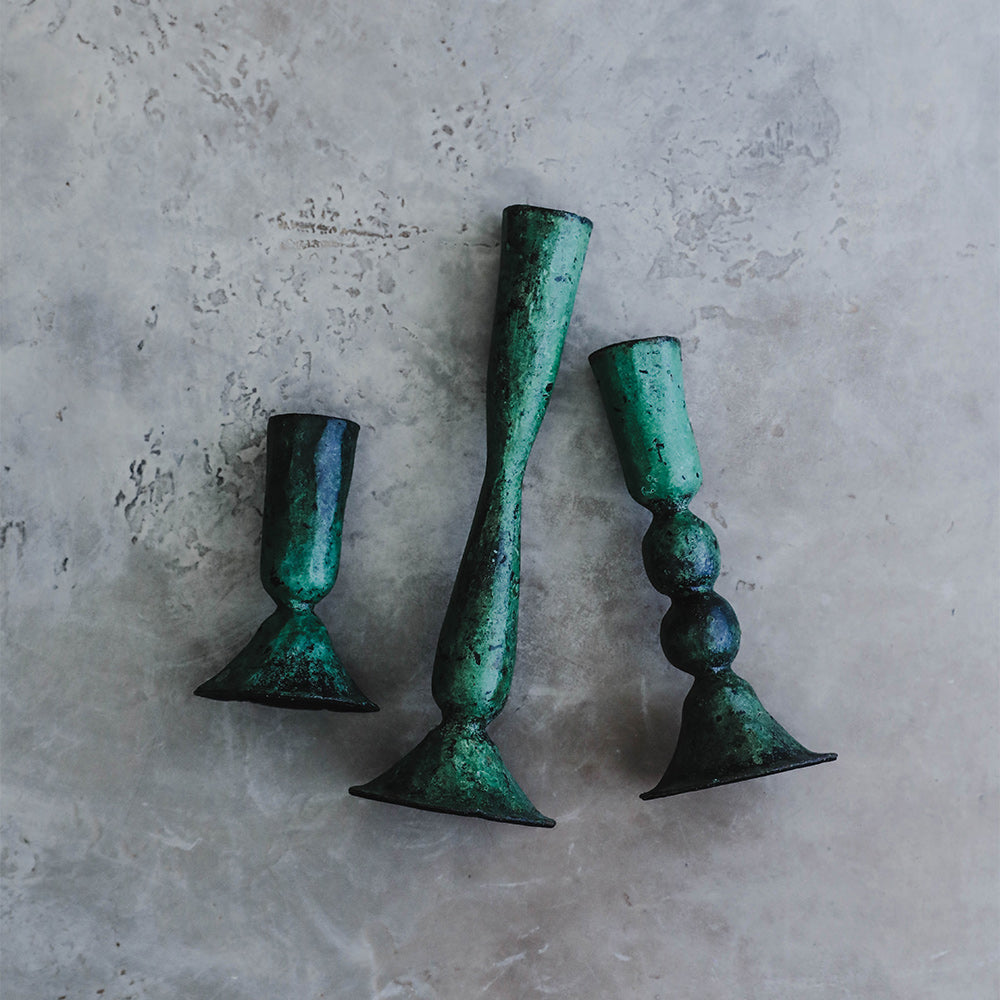 Emerald Iron Candlestick