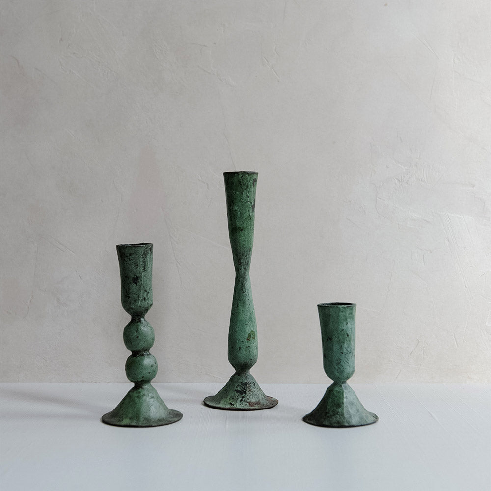 Emerald Iron Candlestick Set