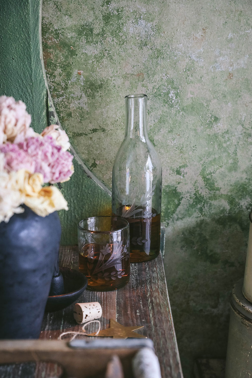 Hand-etched Floral Tumbler