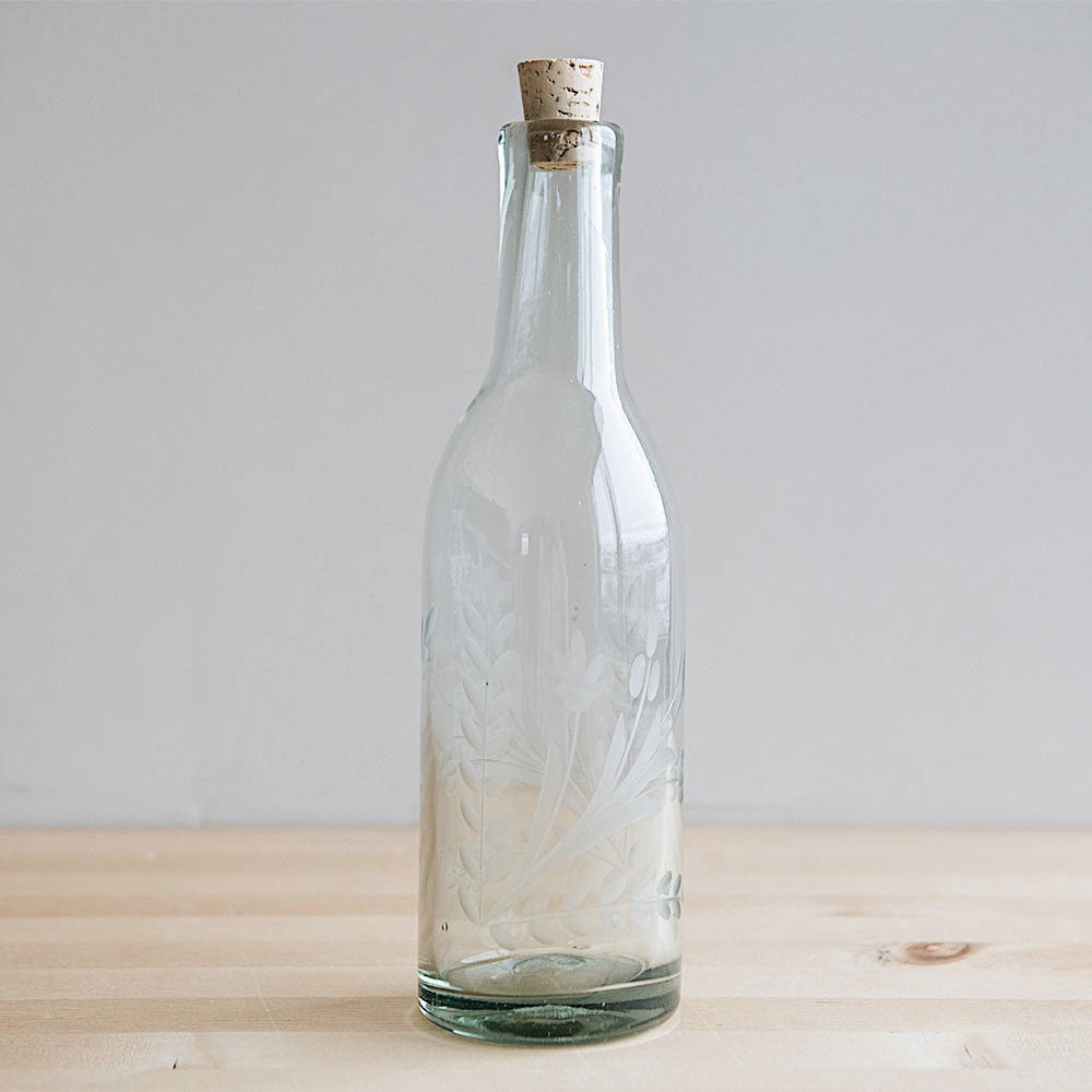 Handblown Etched Bottle