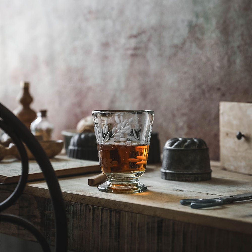 Hand-etched Footed Floral Glassware