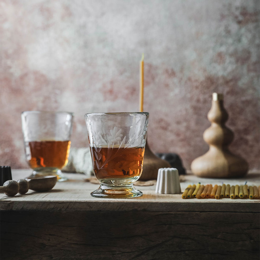 Hand-etched Footed Floral Glassware