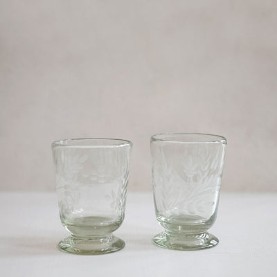 Hand-etched Footed Floral Glassware