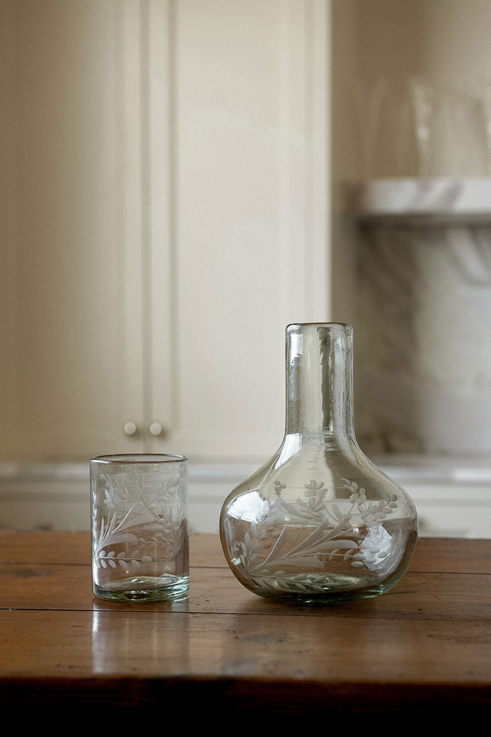 Recycled Glass Etched Carafe Set